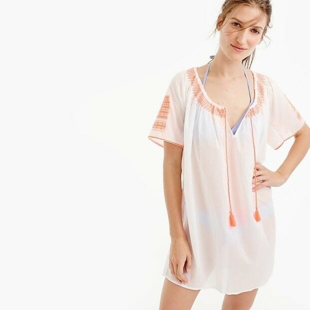 NEW/WT J Crew Embroidered Tie-front Tunic White S